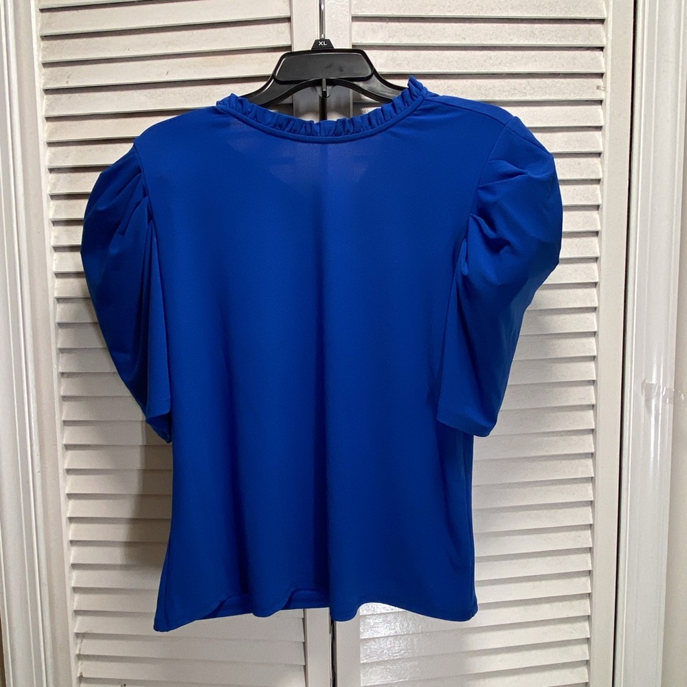 CeCe Royal Puff Sleeve Blouse